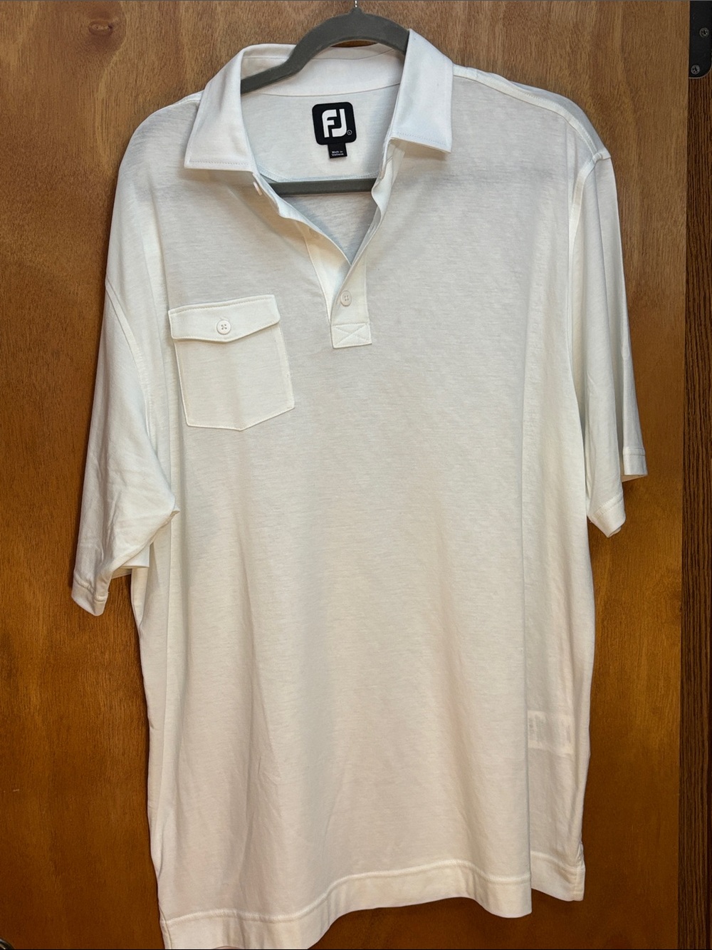 FootJoy White Short-Sleeve Polo with Button Chest Pocket